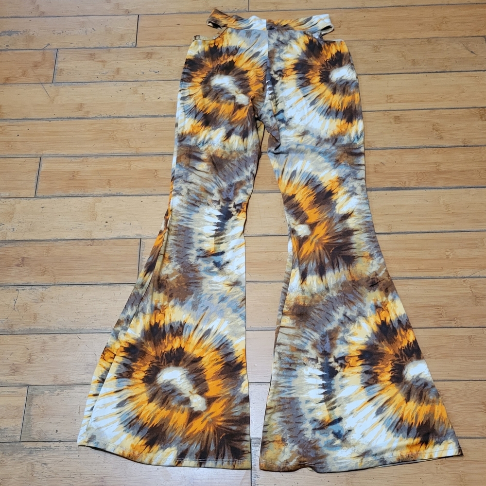 Vtg Madrag Tie Dye Women's S  Bellbottom Peek-a-boo Pants